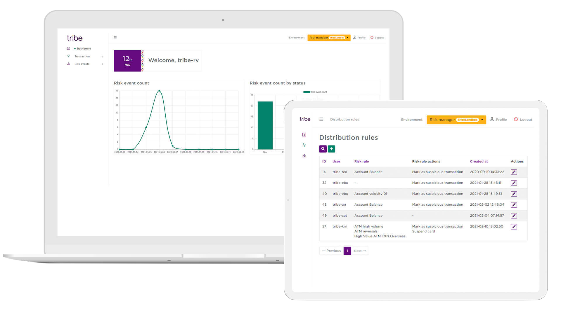 Tribe payments dashboard in computer and tablet