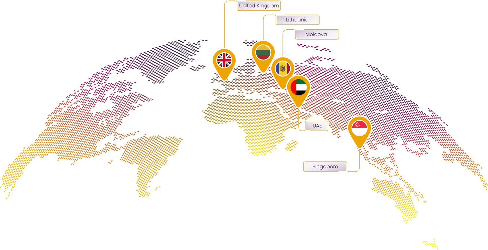 Map showing Tribe's offices across the world